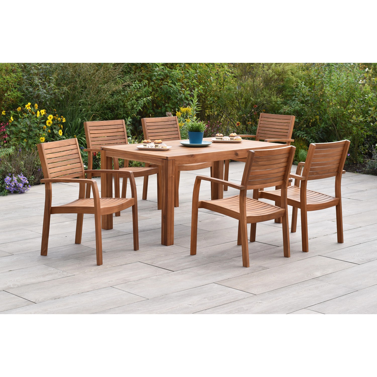 Merxx Batavia Set 7-tlg. 6 Stapelsessel Gartentisch Ausziehbar 150 (200) x günstig online kaufen