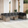 Graues 11-teiliges vidaXL Garten-Sofa-Set aus Poly Rattan mit Kissen.