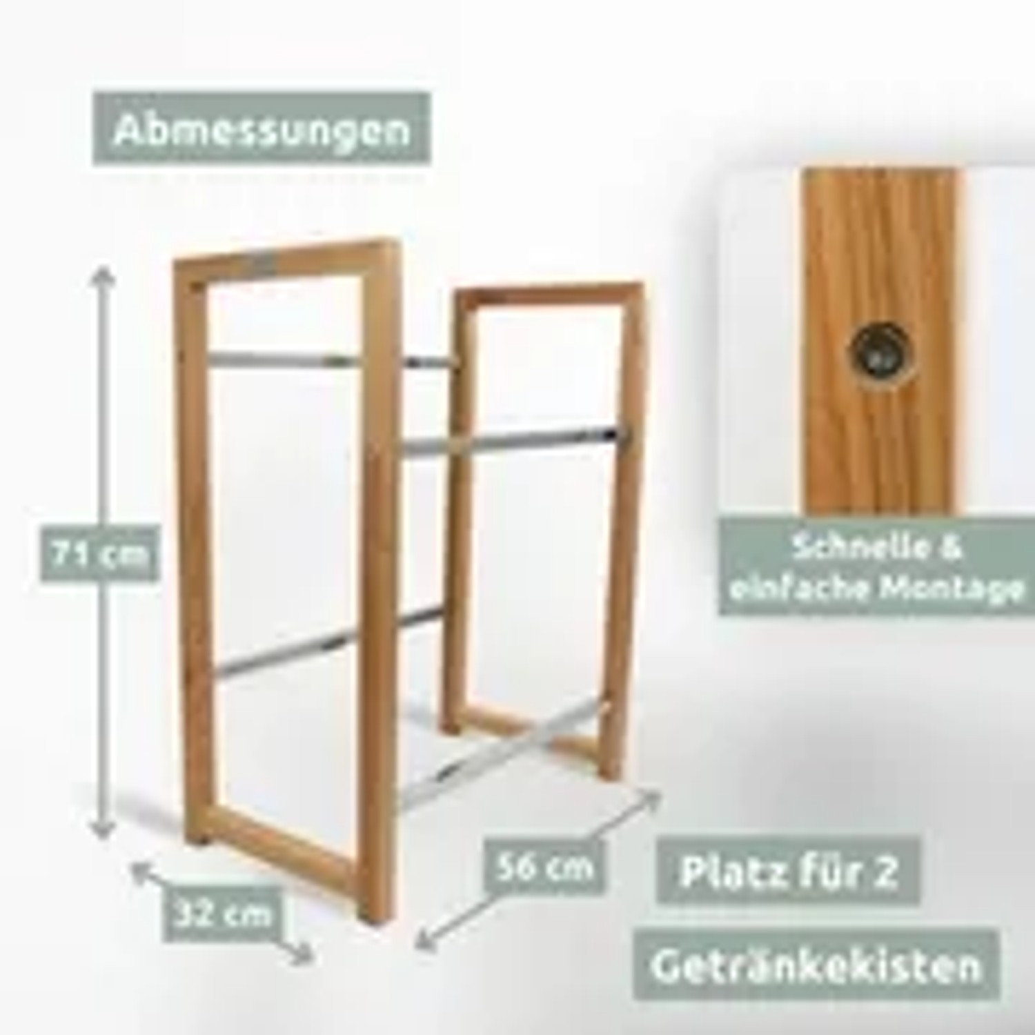Holzfarbenes Getränkekistenregal mit Edelstahl-Ablage für 2 Kisten von holz4home.