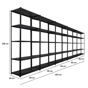 PROREGAL Mega Deal 5x Schraubregal Haldor HxBxT 180x90x40cm Fachlast 100 kg Schwarz