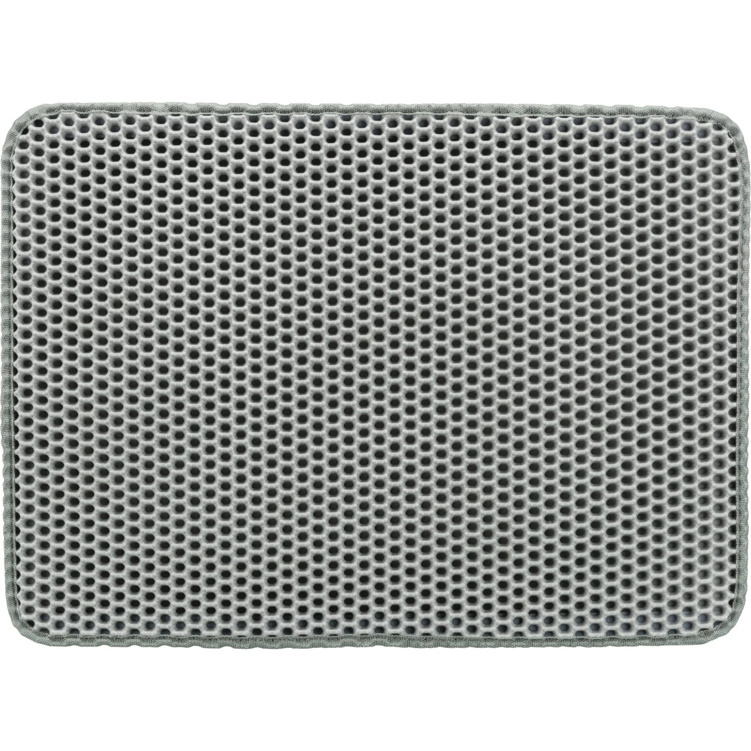 Graue Trixie Siebmatte für Katzenklos, 40x58 cm, aus formstabilem EVA-Material mit Wabenmuster.