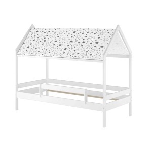 Erst-Holz Weißes Himmelbett 90 x 200 cm Kiefer und Fallschutz Hausbett mit Dach Modell 58 ohne Zubehör