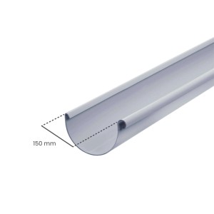 Graue, halbrunde Inefa PVC-Dachrinne NW 150. Effektive Dachentwässerung für Ihr Dach.