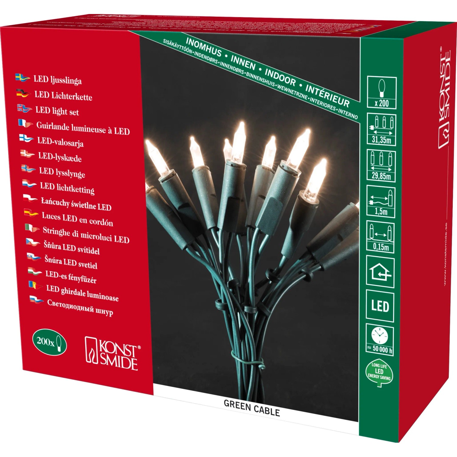 Konstsmide Mini LED Lichterkette 200 warmweiße LEDs innen