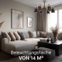 ARTE LAMP LED Deckenleuchte Thomas im Wohnzimmer mit sechs schwarzen Lampenschirmen.