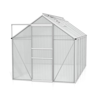 Vitavia Gewächshaus Venus 6200, Alu blank, 6,2 m² mit geöffneter Tür.