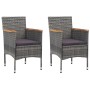 Graues 3-tlg. vidaXL Bistro-Set aus Rattan und Akazienholz mit Sitzkissen.