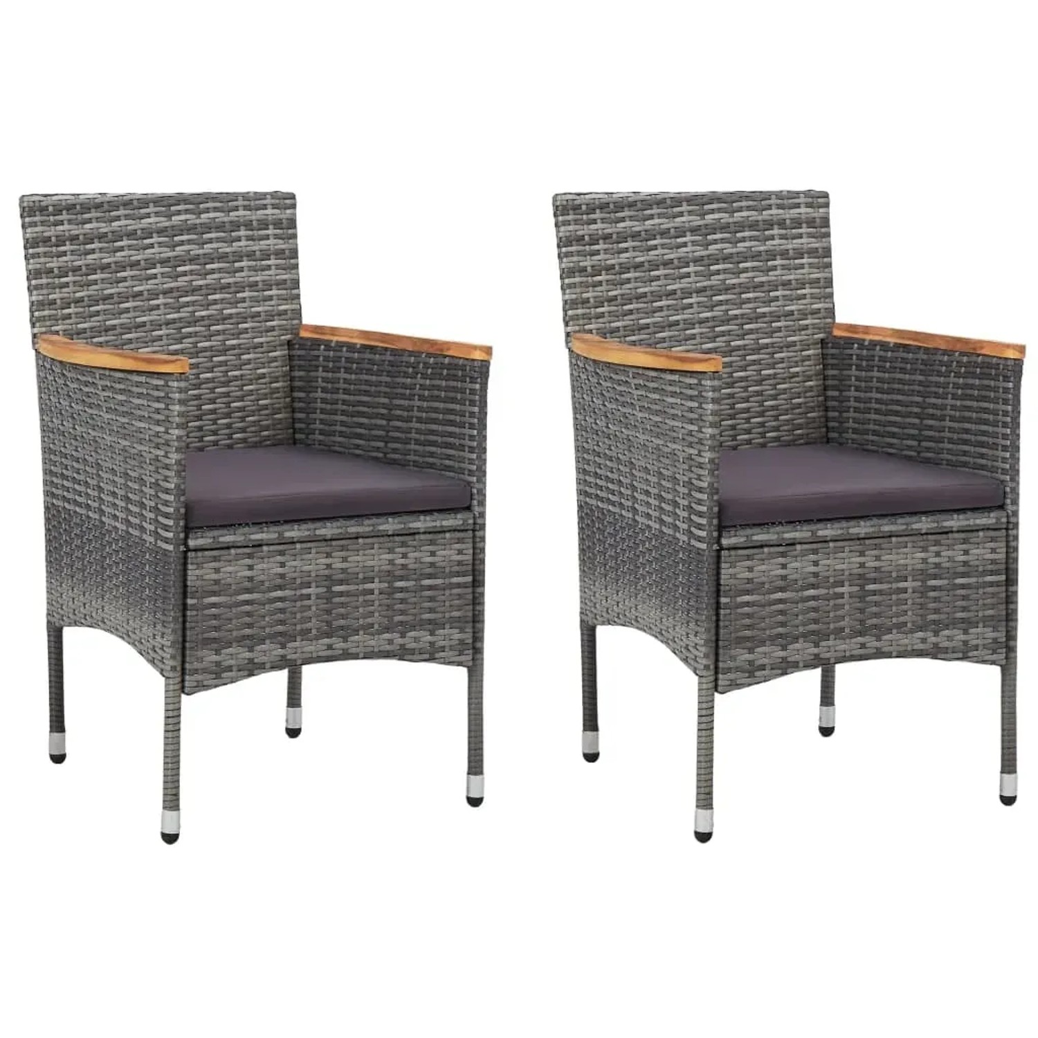 Graues 3-tlg. vidaXL Bistro-Set aus Rattan und Akazienholz mit Sitzkissen.