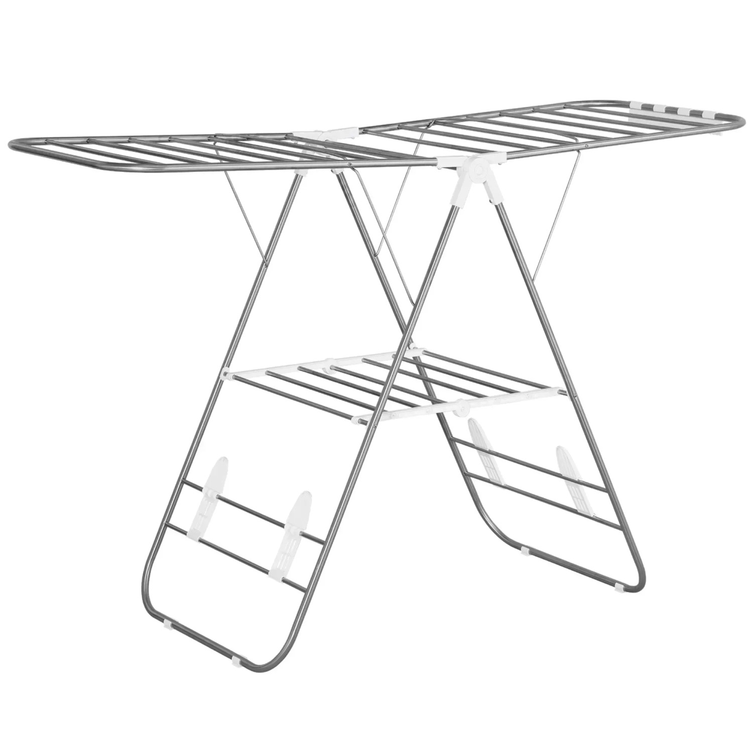 Thumbnail - HOMCOM Faltbarer Wäscheständer mit Teleskopstangen Silber Weiß 60,5 x 148 x 98cm