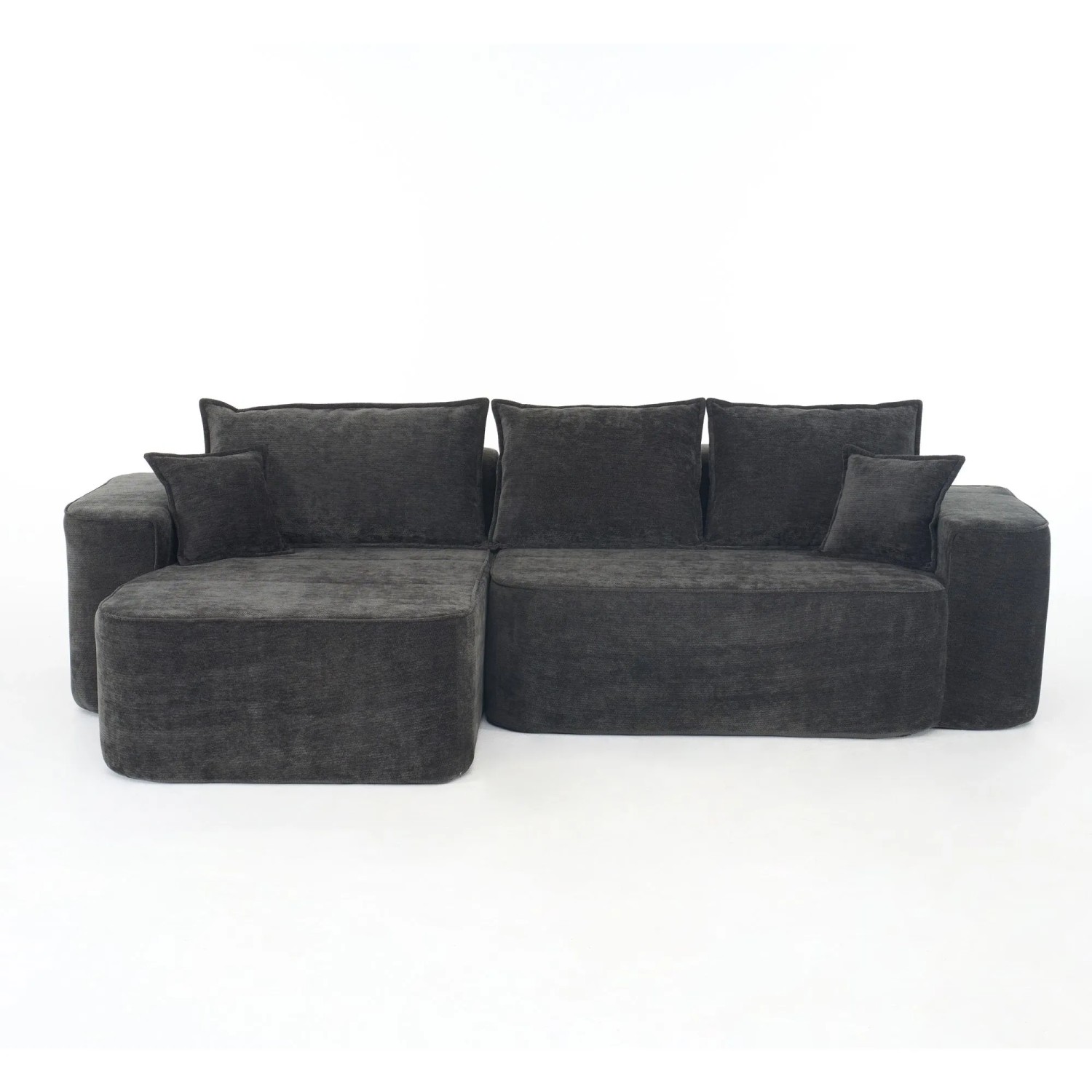 PXloue Stoffsofa Chaiselongue Sofa 4 Sitzer Chenille mit Kissen Seitentaschen Schwarz ohne Montage