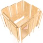Karibu Sauna-Set Swenna im Aufbau: Elementsauna aus Fichte mit Tür und Liegen.