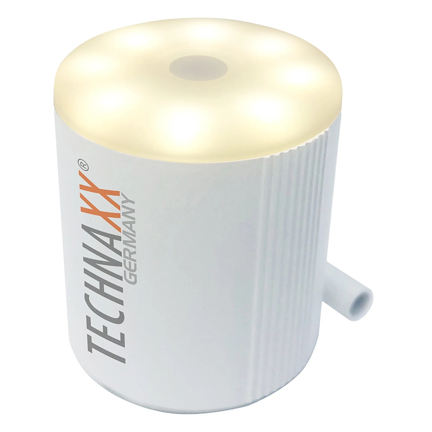Technaxx Mini-Akku-Luftpumpe TX-261, weiße Pumpe mit LED-Licht.