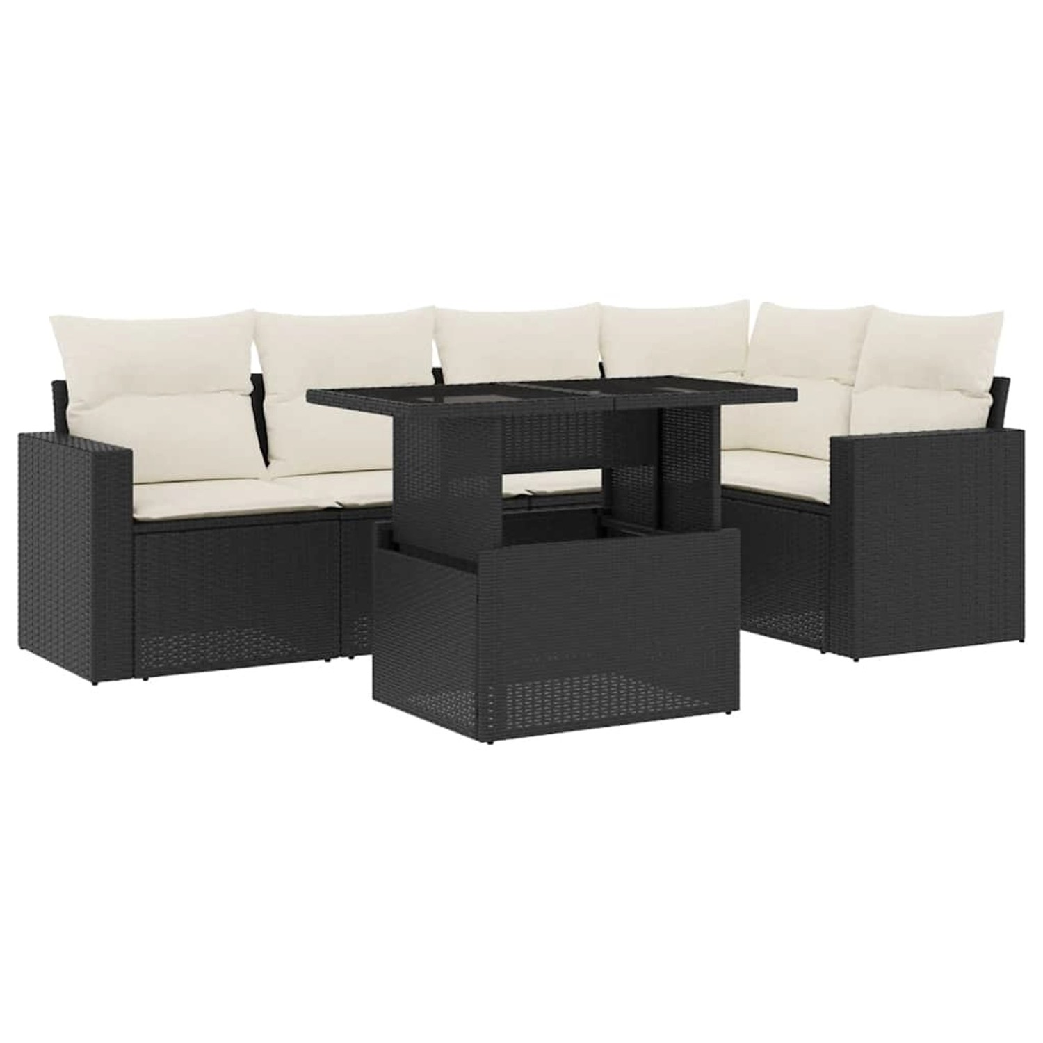 vidaXL 6-Tlg Garten-Sofagarnitur mit Kissen Schwarz Poly Rattan 3267256