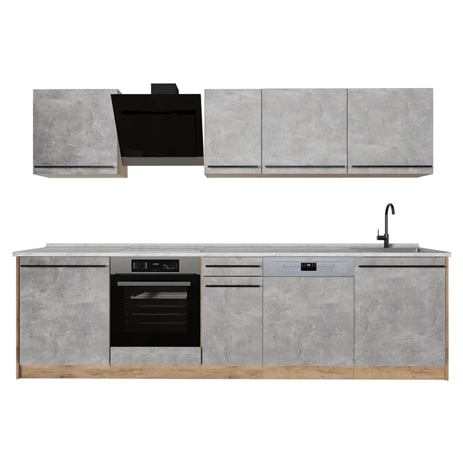 Vicco Küchenzeile R-Line Beton/Goldkraft Eiche 280 x 207 Arbeitsplatte Marmor Art Nr 67167