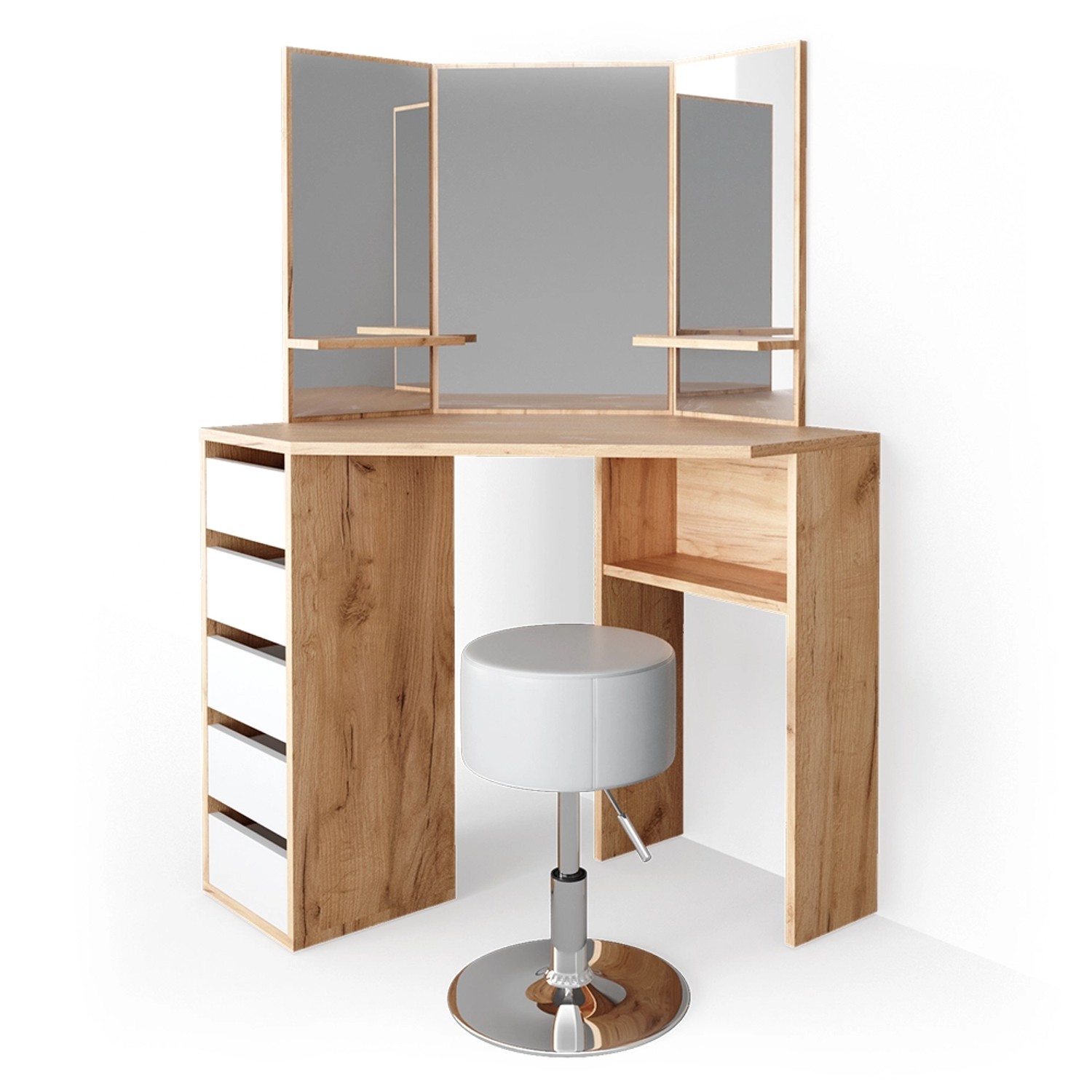 Vicco Eckschminktisch Arielle Goldkraft Eiche 110 cm mit Hocker günstig online kaufen