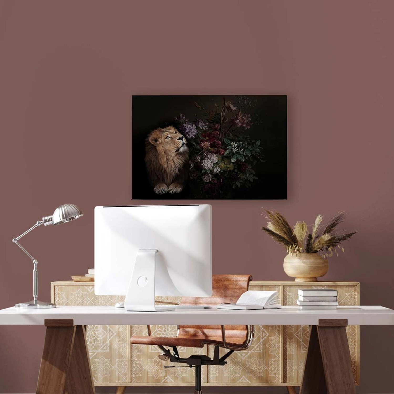 Bricoflor Canvas Leinwand Mit Löwe Ausgefallenes Wandbild Mit Blumen Im Sti günstig online kaufen