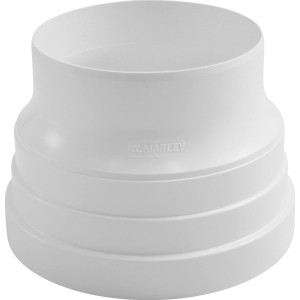 Weiße Marley Reduktion 150/125 mm für Flachkanalsysteme & Rundrohrsysteme.