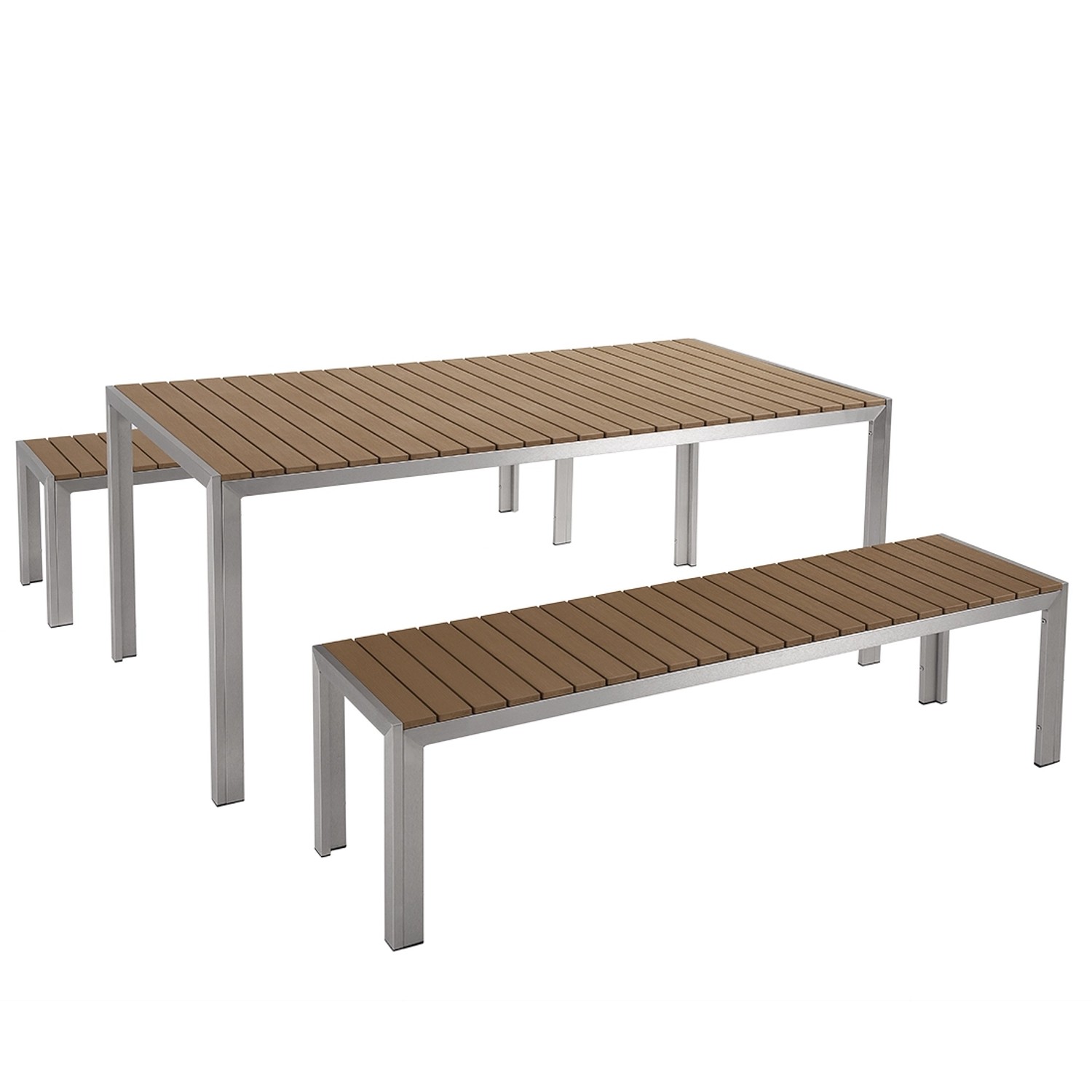 Beliani Gartentisch Set NARDO Heller Holzfarbton Silber 90x180x75 günstig online kaufen