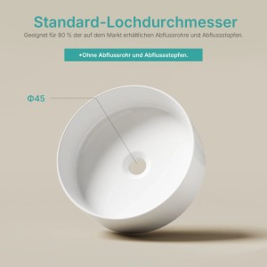 Emke rundes weißes Keramik-Aufsatzwaschbecken mit 45mm Standard-Ablaufloch. Kompaktes Handwaschbecken.