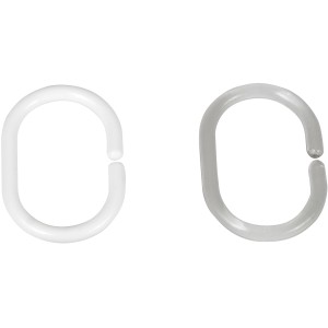 Wenko Duschvorhangringe, 12er-Set, transparent und weiß, ovale Form.