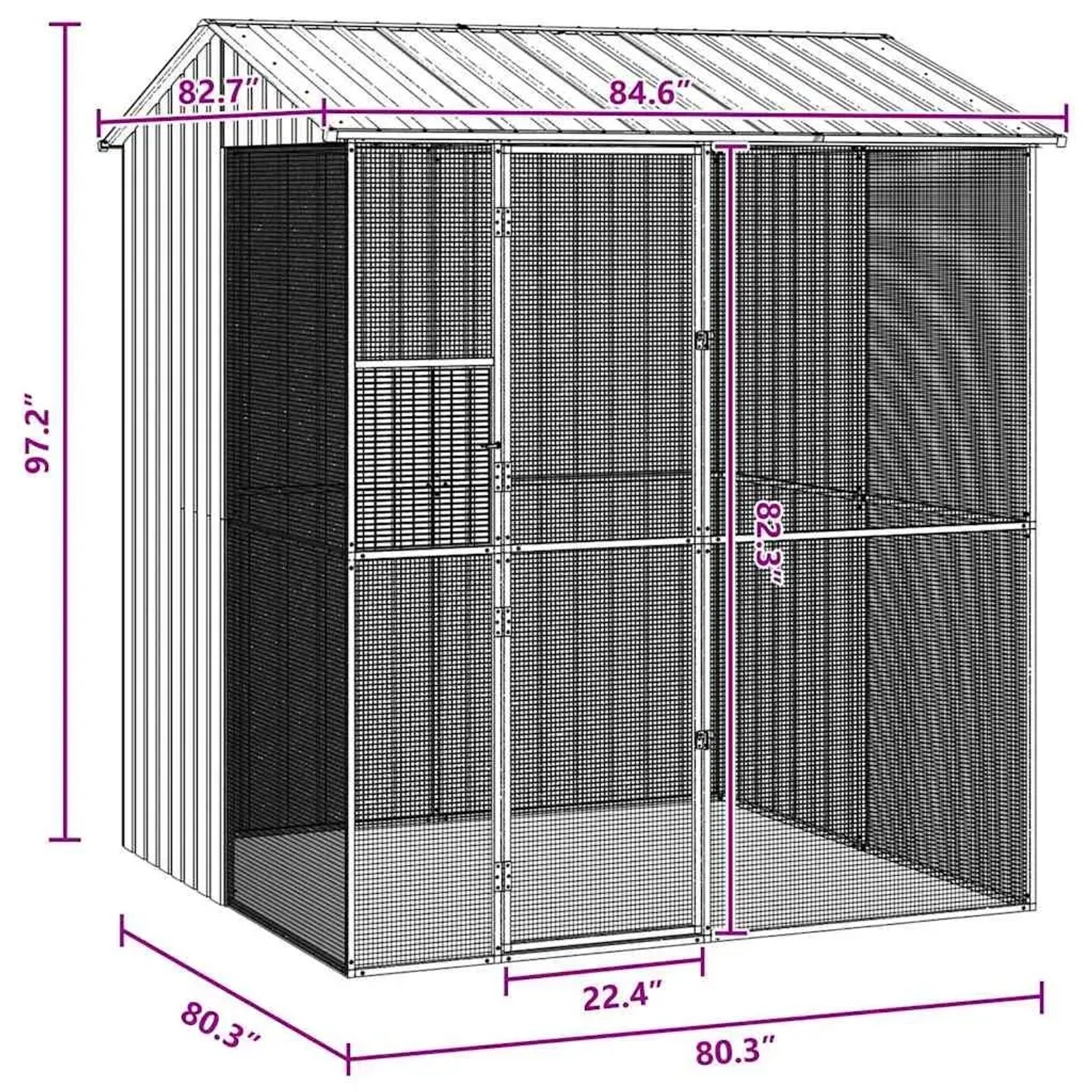 vidaXL Vogelkäfig Grau 215 x 210 x 247 cm Verzinkter Stahl 3325175_10