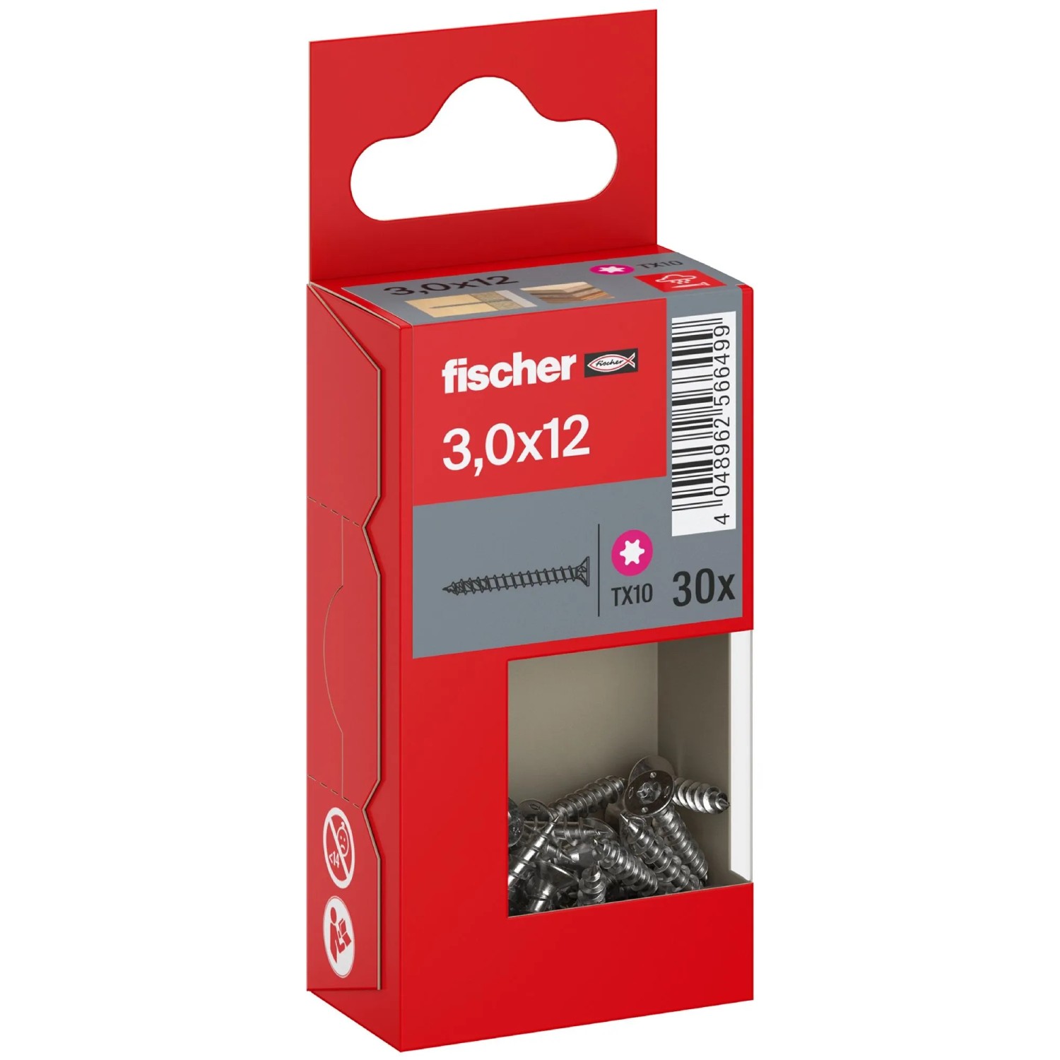 Fischer Schraube PowerFast II A2 Senkkopf TX Vollgewinde Ø 3 x 12 mm 30 Stk