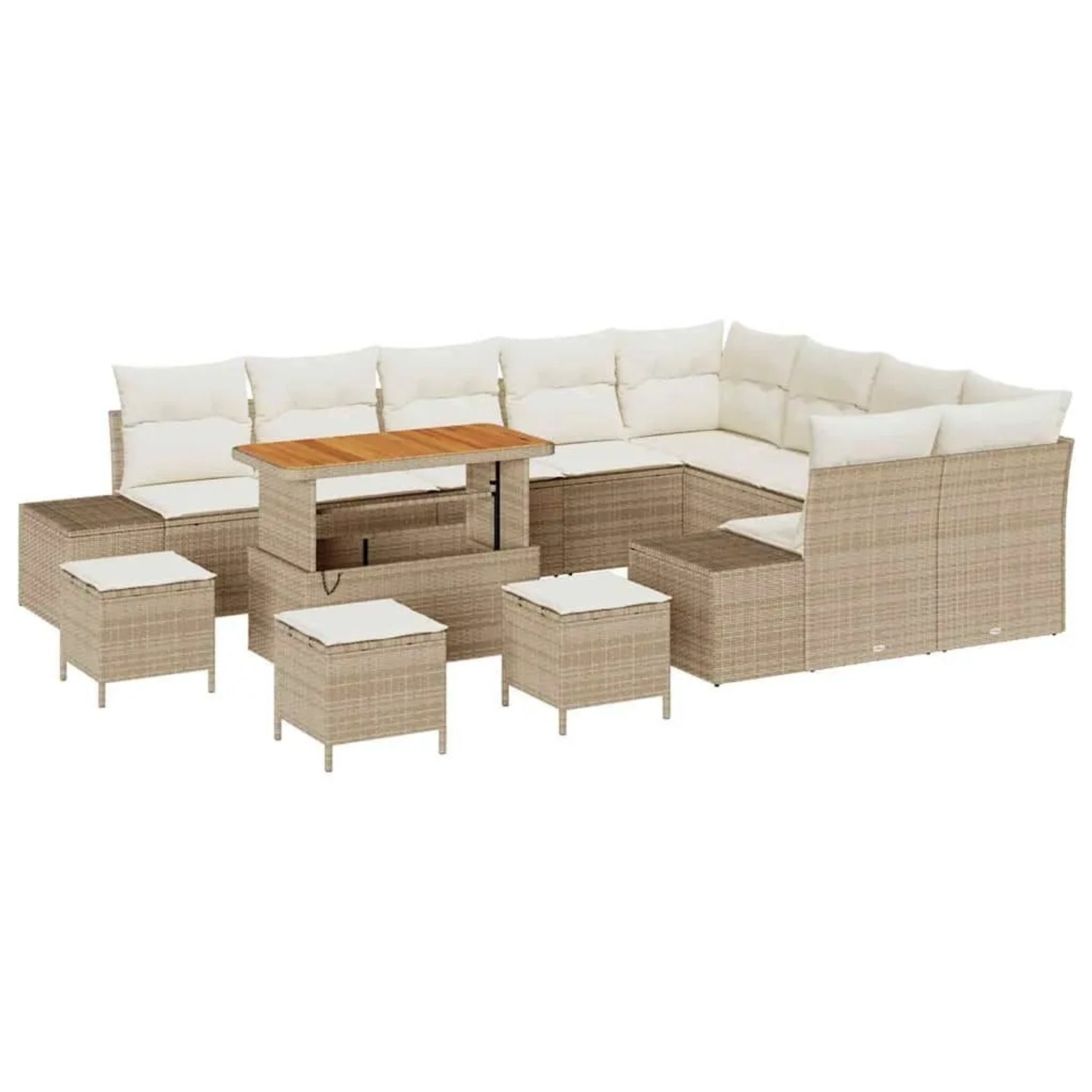 vidaXL Gartensofa-Set mit Kissen mit Speicher 13 Stk Beige Poly Rattan 3364781