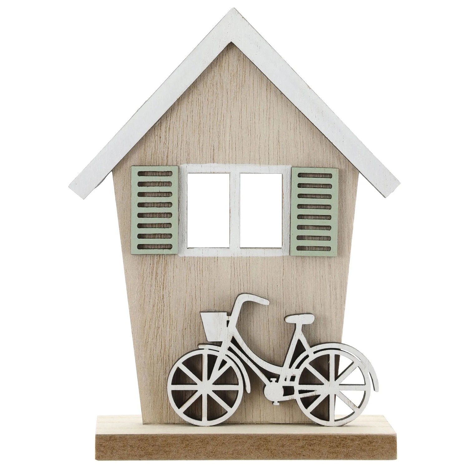 Osterdeko Haus mit Fahrrad aus Holz 16 cm Natur