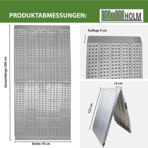 TRUTZHOLM Auffahrrampe, extrabreit, 300 cm, klappbar, Traglast 400 kg, Aluminium, Zubehör für Autoanhänger.