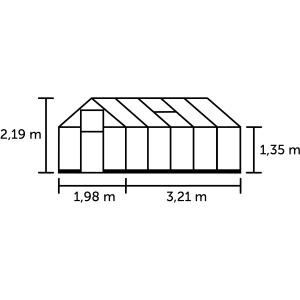Skizze Halls Gewächshaus Qube 610, Maße: 219x198x321 cm, zur Kultivierung von Pflanzen.