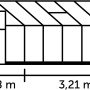 Skizze Halls Gewächshaus Qube 610, Maße: 219x198x321 cm, zur Kultivierung von Pflanzen.