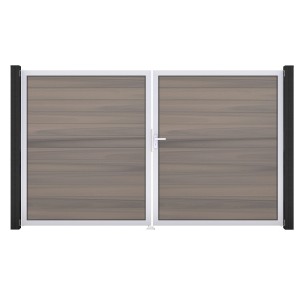 GroJa Solid Steckzaun Tor, DIN Rechts, Bi-Color, co-extrudiert. 2-flügelig mit Alu-Rahmen und Beschlagset.