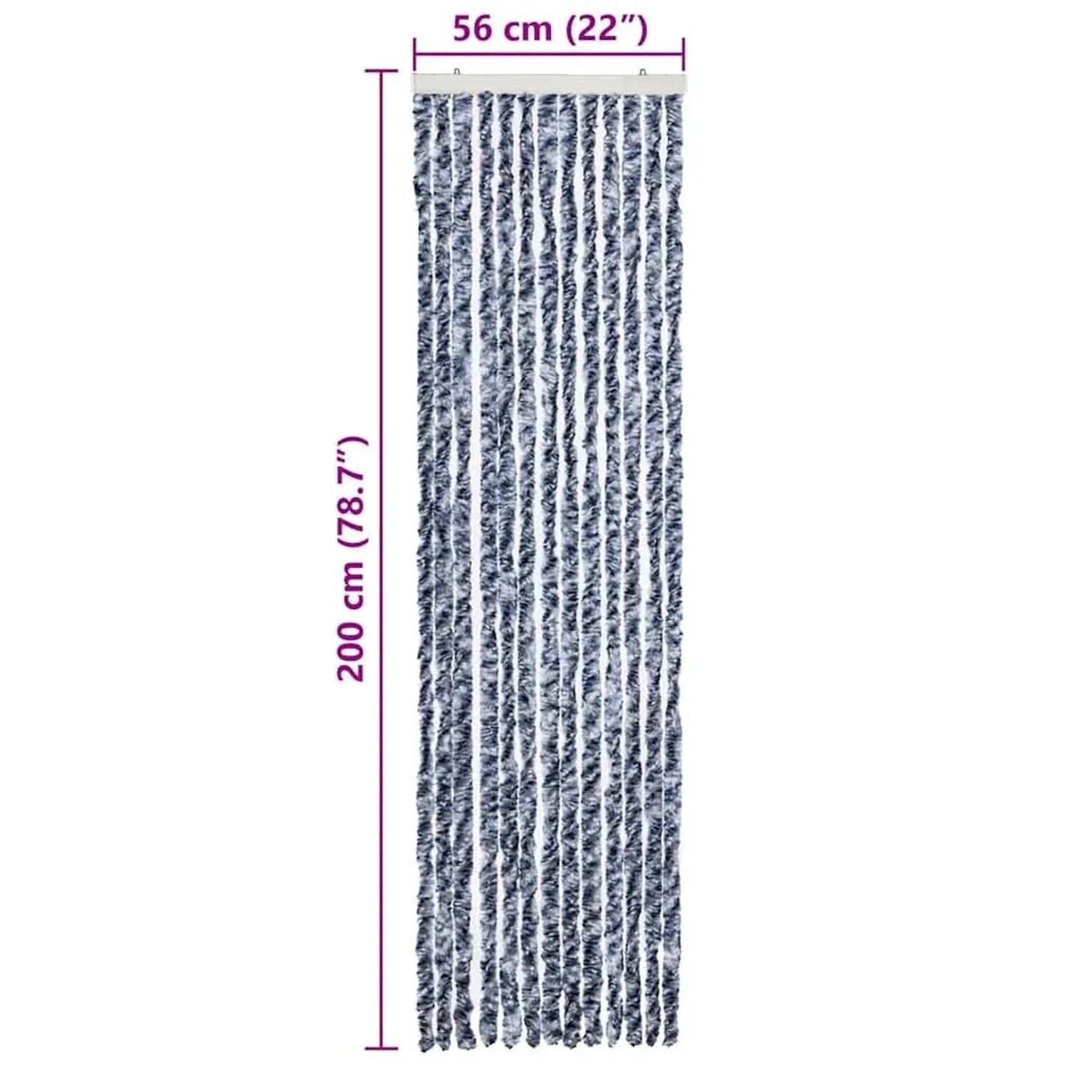 Blau-weißer Insektenschutz-Vorhang (56x200 cm) aus Chenille für Fenster.