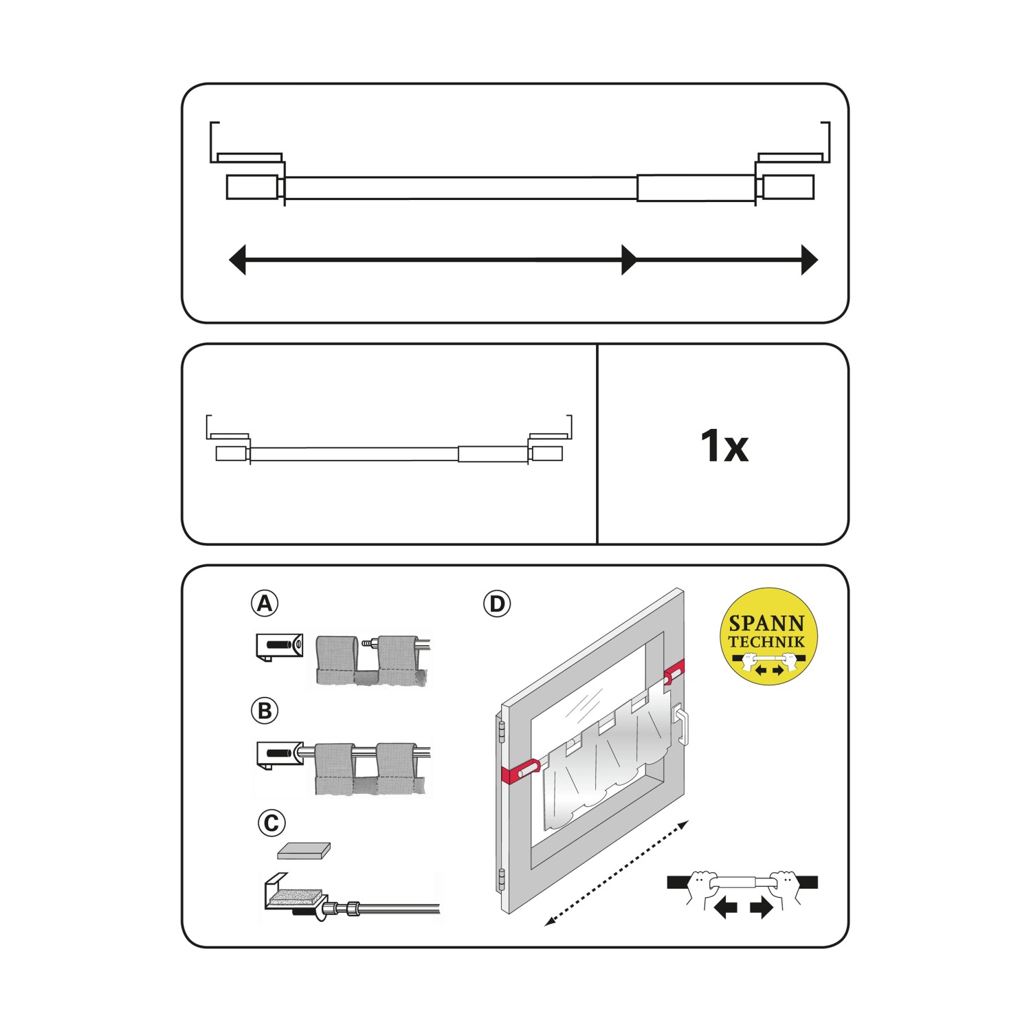 Montageanleitung für Gardinia Spannvitrage, weiße Vitragestange für Fenster, 120-160 cm.