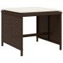 vidaXL Hocker der 9-tlg. Garten-Essgruppe. Braun Poly Rattan mit cremefarbenem Kissen.