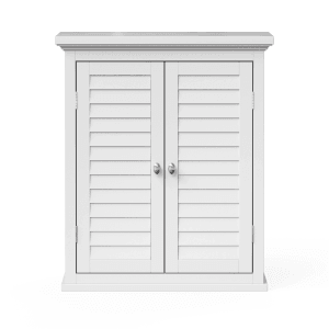 Weißer Teamson Home Badschrank mit Doppeltür und Lamellen-Design für Wandmontage.