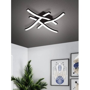 Moderne Eglo LED-Wandleuchte Cabezas-E, schwarz, mit geschwungenen Lichtprofilen an der Decke.