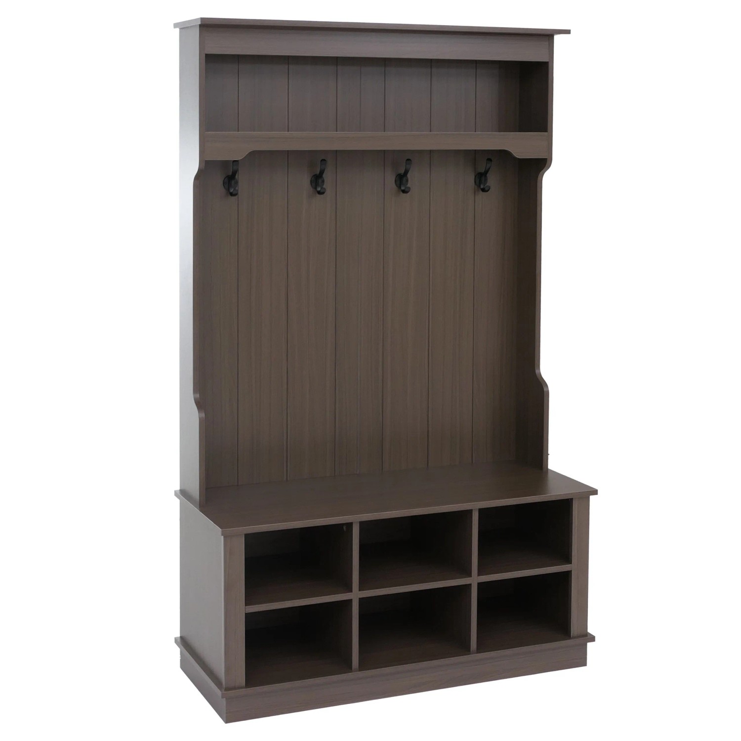 Mcw Garderobe P26 4 Haken Staufach Ablage Melamin 170x100x39cm Walnuss-Optik