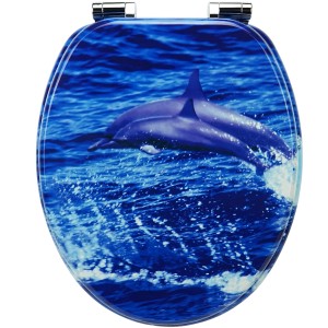 Sanfino WC-Sitz Dolphin: Toilettendeckel aus Holz mit Delfin-Motiv und Absenkautomatik.