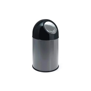 PROREGAL Mülleimer mit Pushdeckel, 30 Liter, Metallik Grau.
