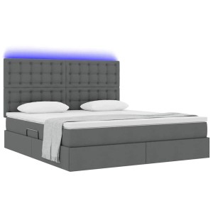vidaXL Bett mit LED-Lichtleisten Dunkelgrau 180 x 200 cm Stoff 3372559