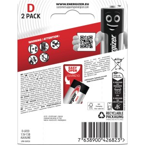Energizer Max D Mono Batterie, 2er-Pack, geeignet für Geräte des täglichen Bedarfs.