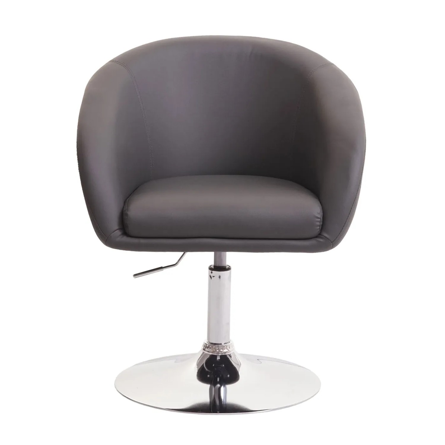 Grauer MCW Esszimmerstuhl F19 aus Kunstleder mit verchromtem Fuß.