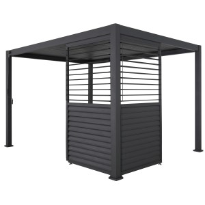 Shutter Wand 113 cm für Terrassenüberdachung mit horizontal verstellbaren Lamellen für Sichtschutz.
