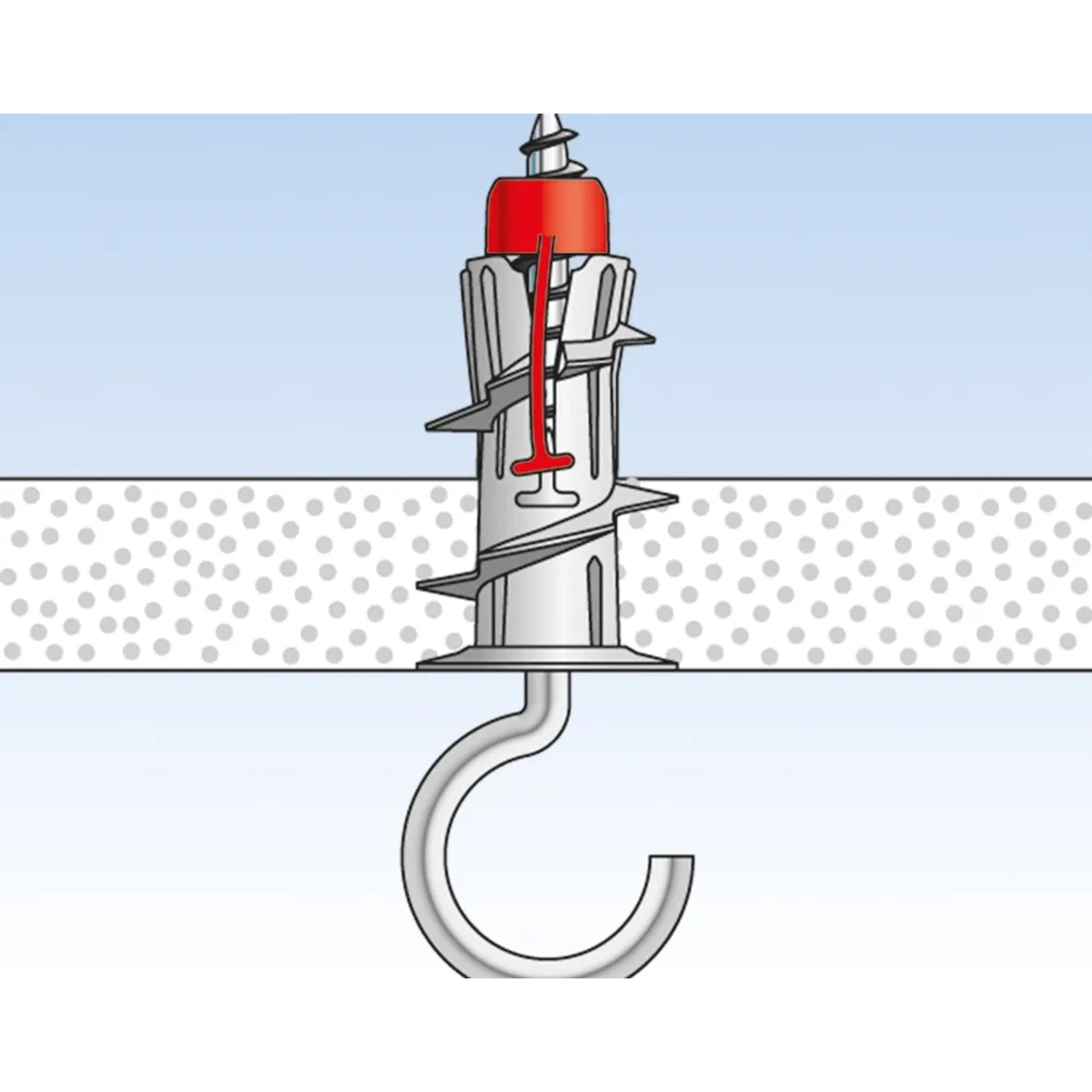 Fischer Duoblade Gipskartondübel (40 Stk.) in Anwendung mit Haken in Gipskartonwand.
