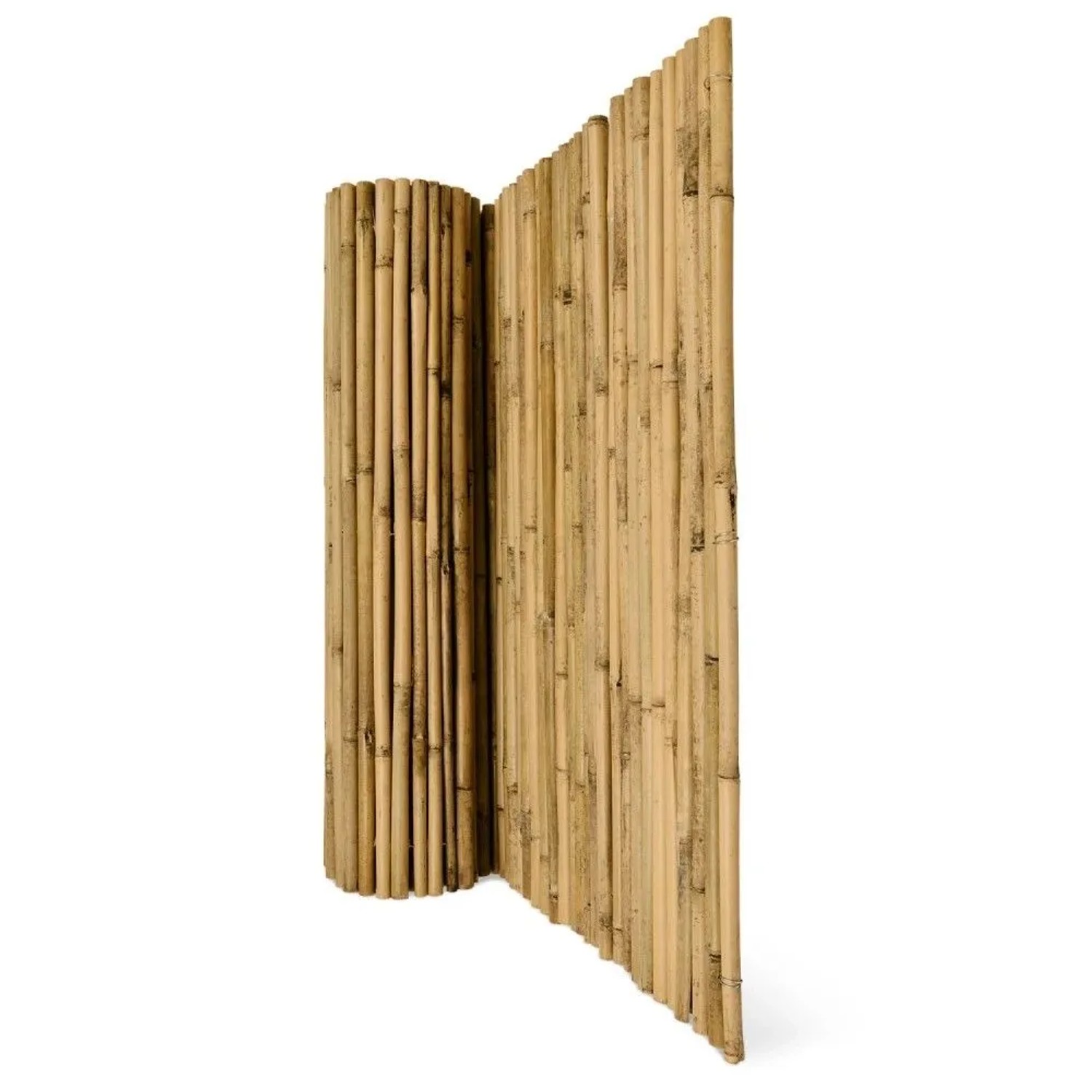 Flexibler Bambus-Sichtschutzzaun 90x250cm, teilweise gerollt, in Naturfarbe. Ideal für Garten & Balkon.