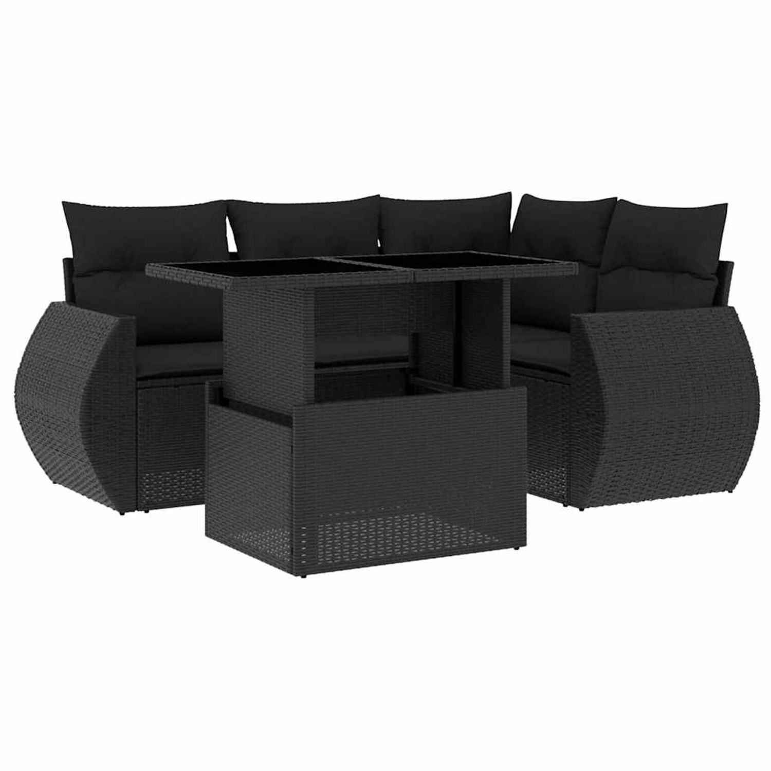 vidaXL 5-Tlg Garten-Sofagarnitur mit Kissen Schwarz Poly Rattan 3268505