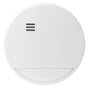 Weißer Abus Rauchwarnmelder RWM150 für den Brandschutz in Wohnräumen.