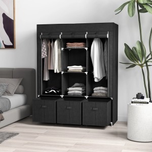 HOMCOM Stoffschrank, faltbar, schwarz, mit Stangen und Schubladen. Ideal zur Aufbewahrung von Kleidung.