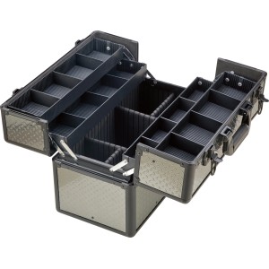 Offener LUX Aluminium Werkzeugkoffer mit Fächern für Werkzeug und Zubehör.